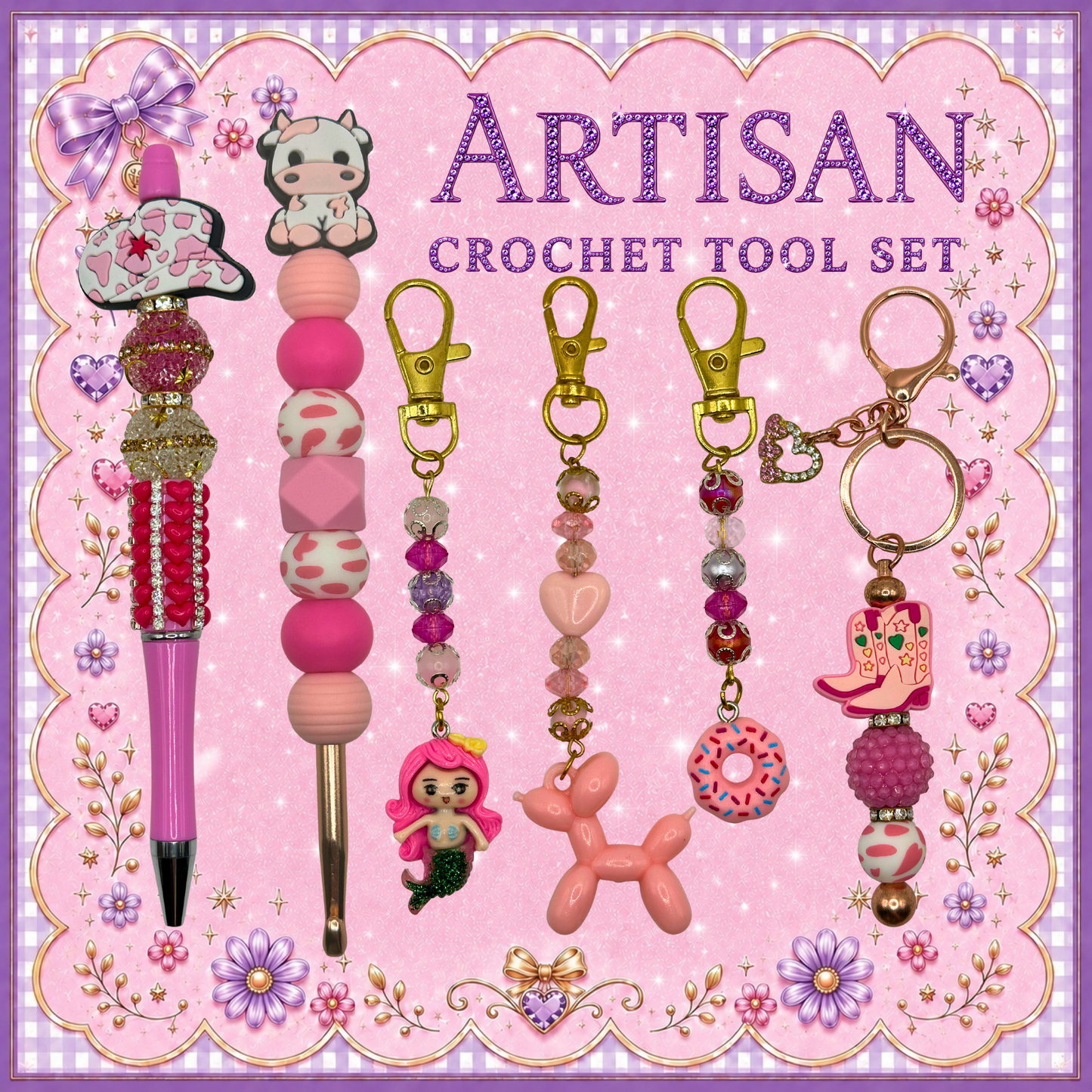 Pink Cowgirl Artisan Crochet Tool Set – 5.5mm / I-9 Crochet Hook Gift Box