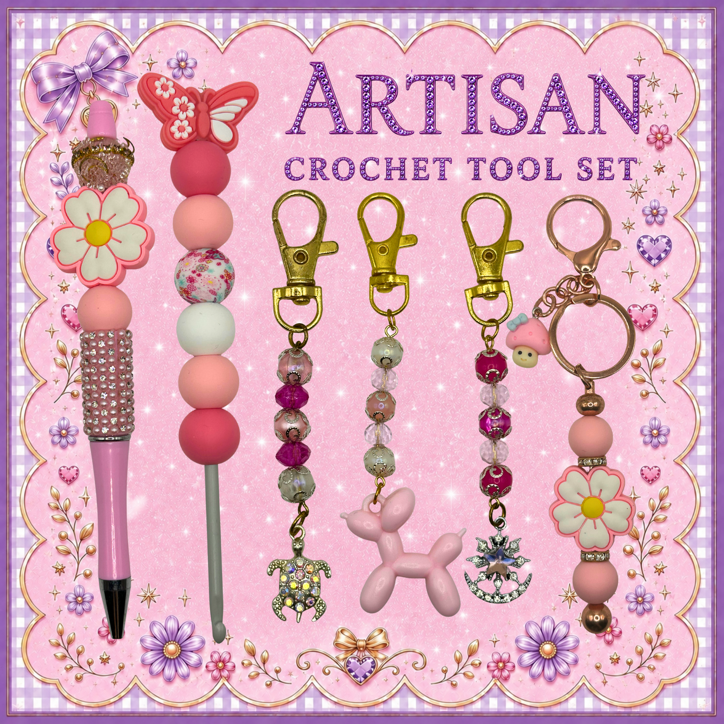 Pink Daisies Artisan Crochet Tool Set – 3.5mm / E-4 Crochet Hook Gift Box
