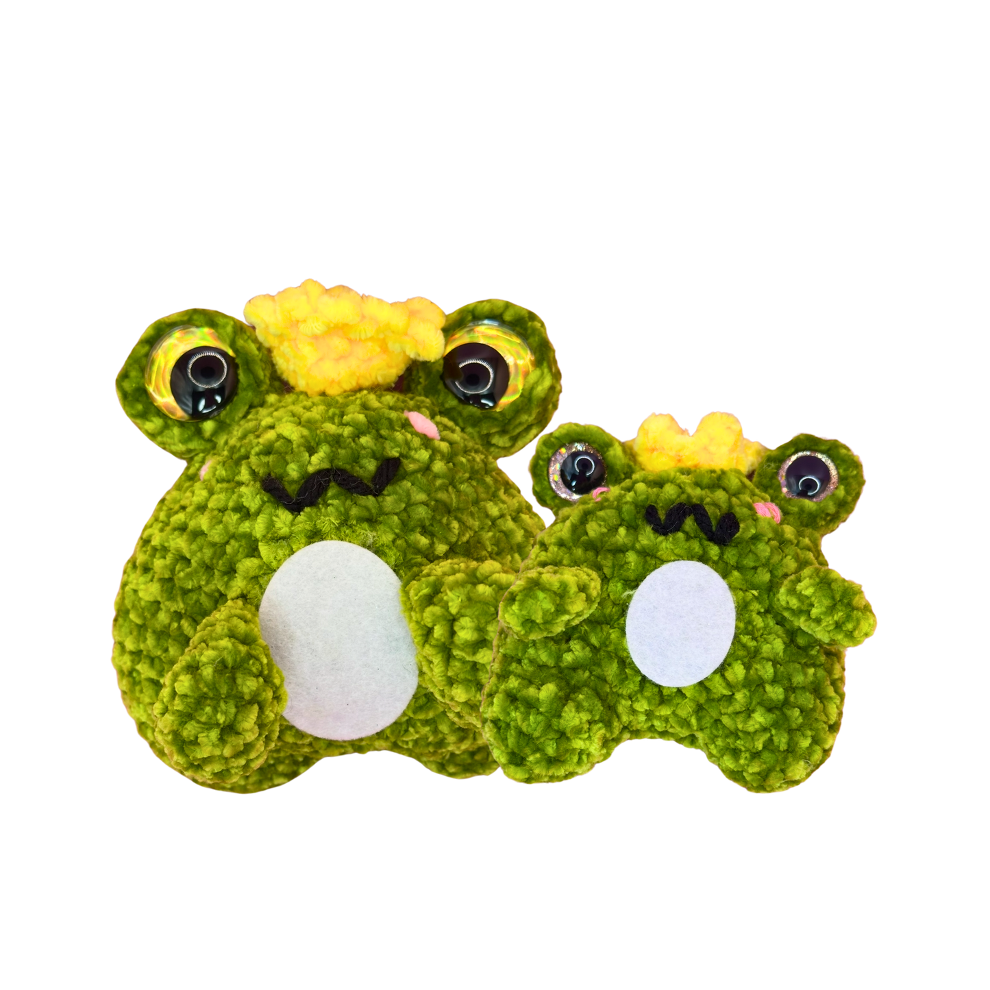 Hand Crocheted Frog Collectible Set – Gilbert the Grumpy Frog King & Percy the Tiny Frog Prince