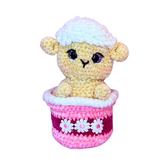 Hand Crocheted Daisy Lamb Flower Pot Collectible – Lila