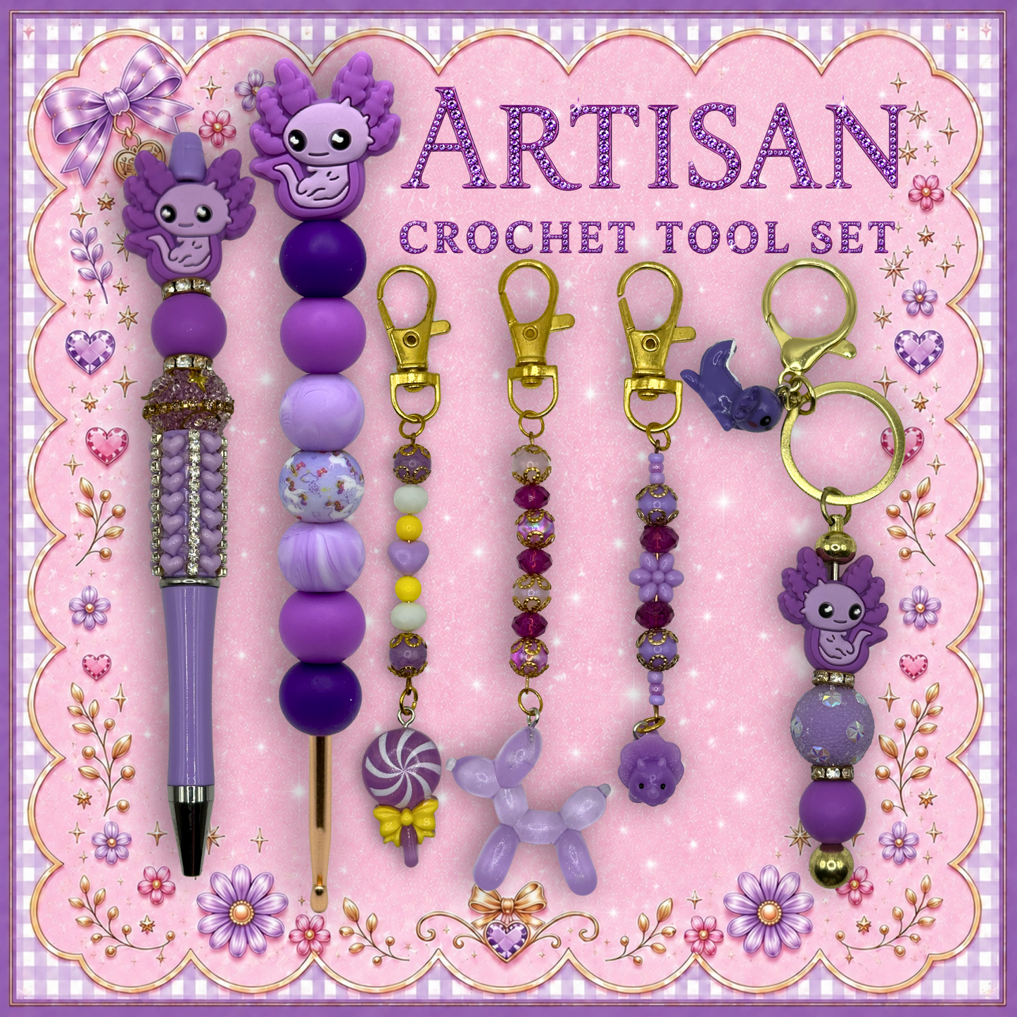 Artisan Crochet Tool Set – Axolotl Crochet Companion Gift Box 4.5mm Hook / US Size 7