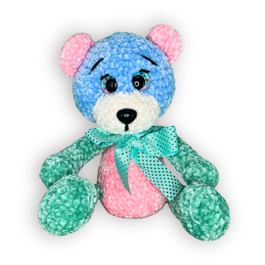 Hand Crocheted Patchwork Bear Collectible - Pearl
