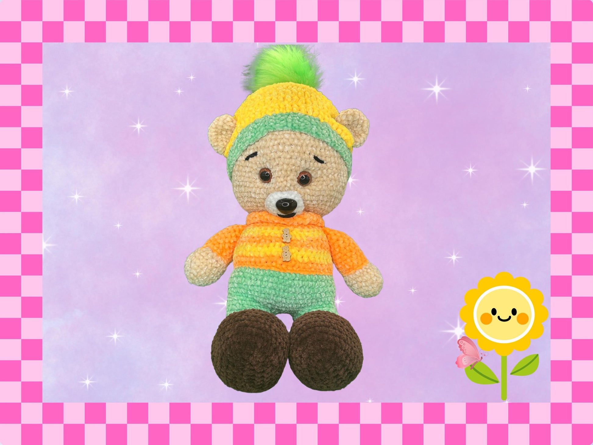 Adorable Hand crochet teddy bear | Winter outfit with jumper + trousers + removable hat | Soft toy | Handmade | 50cm / 19 inch | Cute gift
