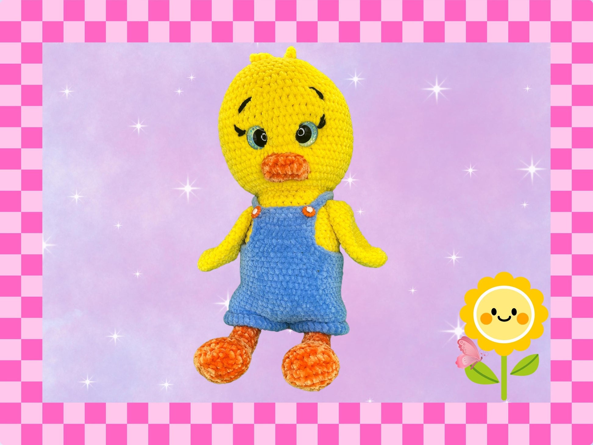Adorable Hand crocheted yellow duck plushie | Denim blue overalls | Cute soft toy | Handmade | Hand painted safety eyes | 44cm / 17 inch