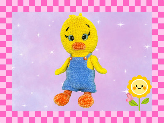 Adorable Hand crocheted yellow duck plushie | Denim blue overalls | Cute soft toy | Handmade | Hand painted safety eyes | 44cm / 17 inch
