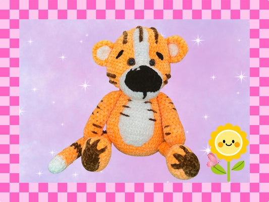 Adorable Hand crocheted tiger plushie | Cute soft toy | Chenille yarn | Orange + brown | large plush teddy | 38cm / 15 inches | Handmade