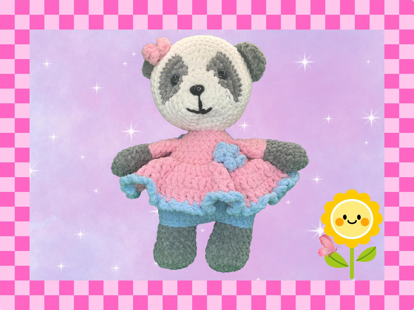 Adorable hand crocheted panda bear plushie | 34cm | handmade | crochet | plush soft toy | stuffed animal teddy | cute gift | chenille yarn