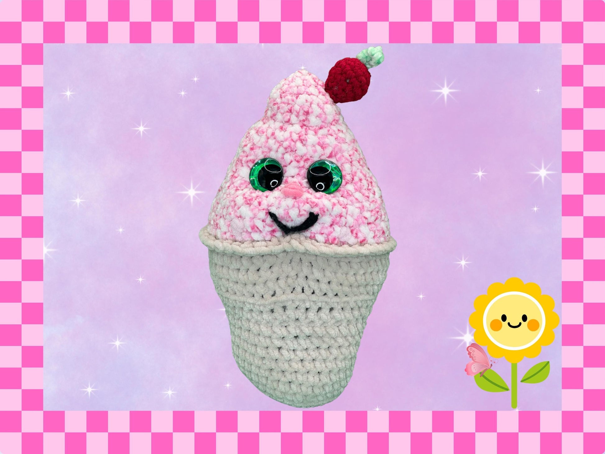 Adorable hand crocheted Ice cream cone plushie | 11 inch / 28cm | handmade | hand crafted | plush soft toy | chenille yarn | cute teddy
