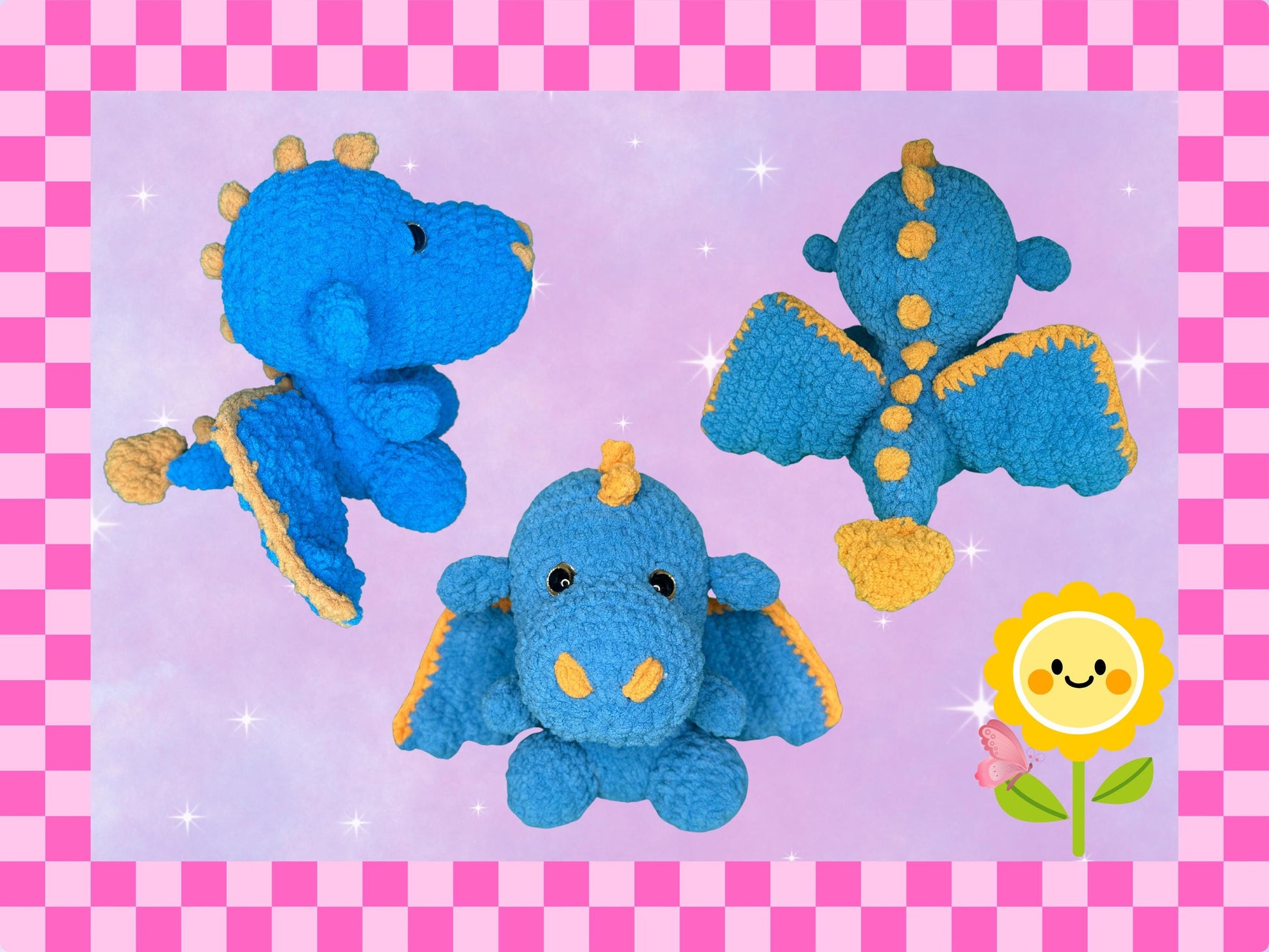 Adorable hand crocheted dragon plushie | hand crafted | crochet plush | stuffed animal | soft toy | gift | chenille blanket yarn | teddy |