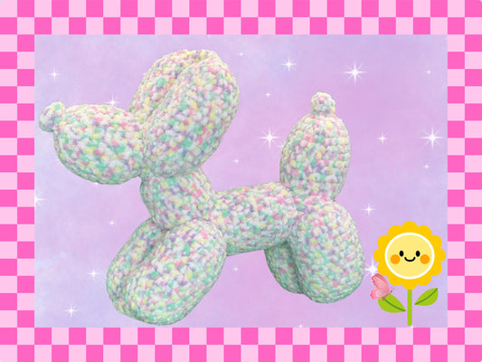 Adorable balloon dog | super soft chenille hand crochet plushie | baby safe plush soft toy | rainbow | hand crafted puppy | 9 inch / 23cm