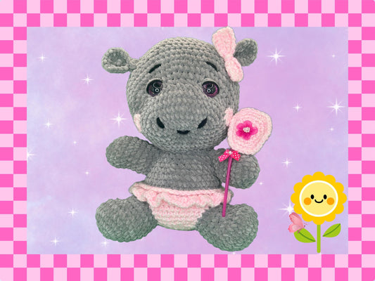 Adorable hand crocheted hippo plushie | hand crafted | large crochet plush | stuffed animal | soft toy | fun gift | chenille hippopotamus |