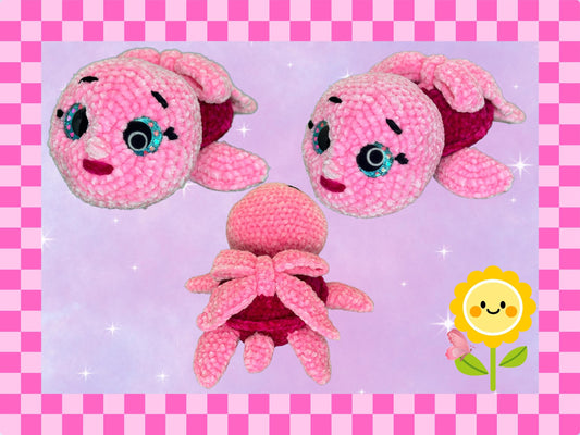 Adorable pink turtle plush toy with pretty bow | super soft chenille yarn | hand crocheted plushie | gift ready | hand crafted | custom eyes