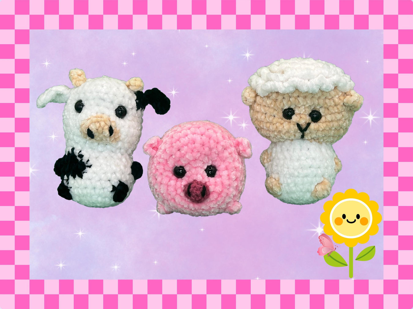 Adorable trio of farmyard animals | set of three | chenille yarn | hand crocheted cute plushies | gift set | hand crafted | 3 in 1 bundle