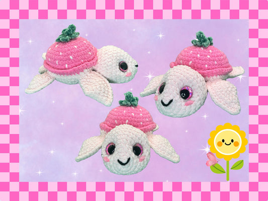 Adorable crocheted turtle plushie | Teddy bear soft toy | strawberry turtle | Hand crafted | Handmade | 29cm / 11 inch | pink | amigarumi