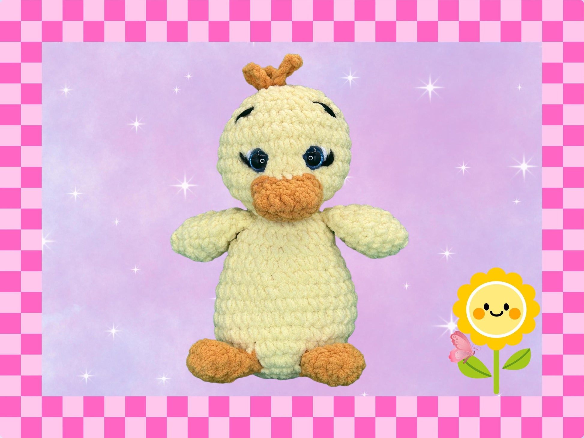 Cute hand crocheted yellow duck soft toy | handmade plushie | soft chenille blanket yarn | amigarumi duckling | 24cm / 9.5 inch tall