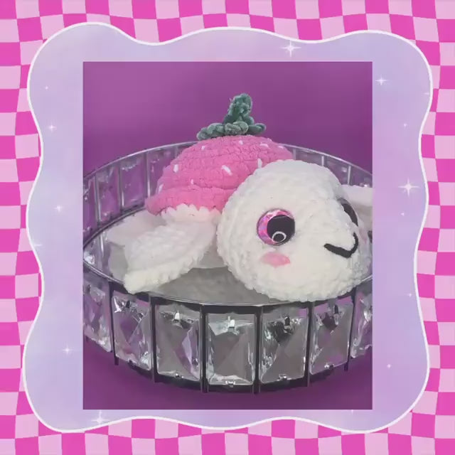 Adorable crocheted turtle plushie | Teddy bear soft toy | strawberry turtle | Hand crafted | Handmade | 29cm / 11 inch | pink | amigarumi