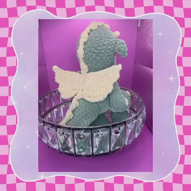 Magnificent hand crocheted dragon plushie | Sage green main body + cream wings | green eyes | hand crafted | 33cm / 13 inches | soft toy
