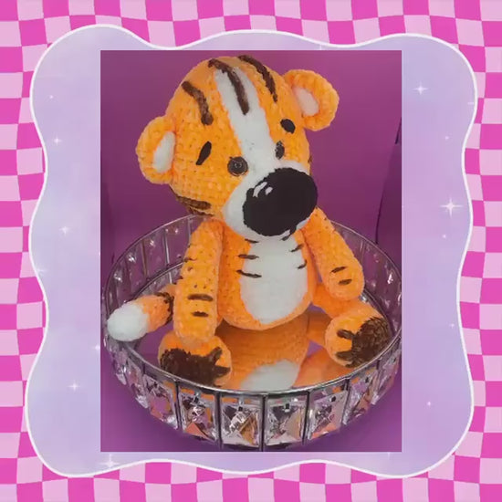 Adorable Hand crocheted tiger plushie | Cute soft toy | Chenille yarn | Orange + brown | large plush teddy | 38cm / 15 inches | Handmade