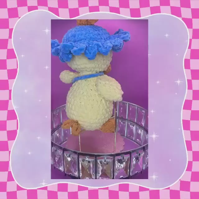 Cute hand crocheted yellow duck soft toy with bucket hat + flower bag | handmade plushie | soft chenille blanket yarn | amigarumi duckling |