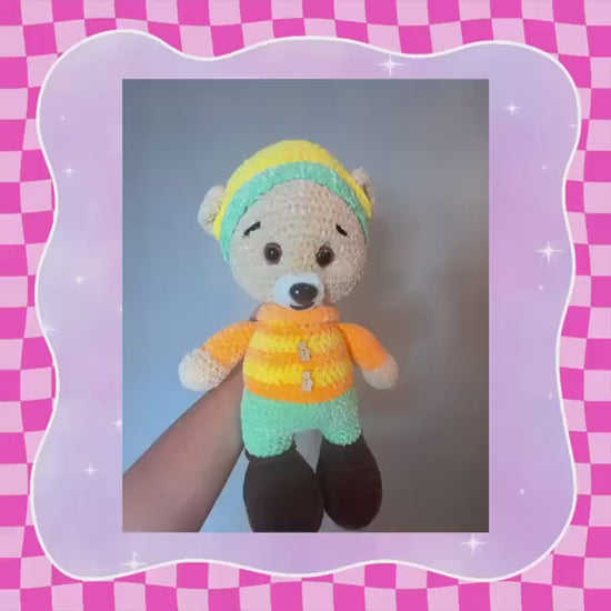 Adorable Hand crochet teddy bear | Winter outfit with jumper + trousers + removable hat | Soft toy | Handmade | 50cm / 19 inch | Cute gift